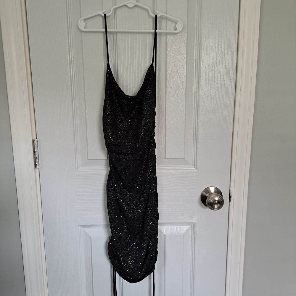 PrettyLittleThing Black Glitter Mini Dress